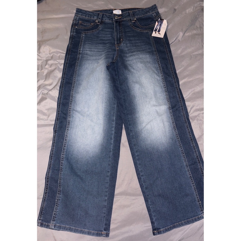 NEW Time & Tru Dark Enzyme High Rise Wide Leg Crop‎ Women's Jeans, Size 4